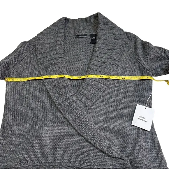 Moda International Gray Sweater Size Medium  Wrap Buckle Shawl Collar Ribbed NWT