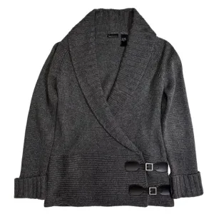 Moda International Gray Sweater Size Medium  Wrap Buckle Shawl Collar Ribbed NWT