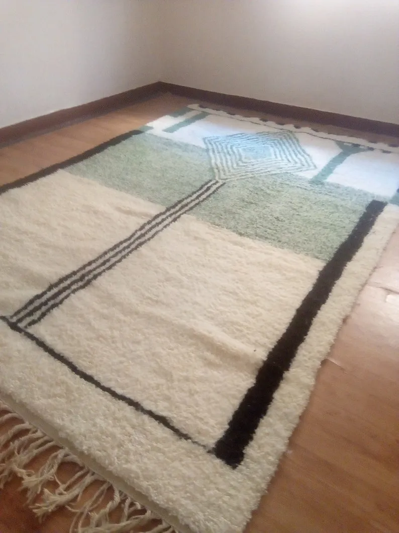 modern rug Hand woven rug, Azilal Berber style - Green Rug Pattern Morocco
