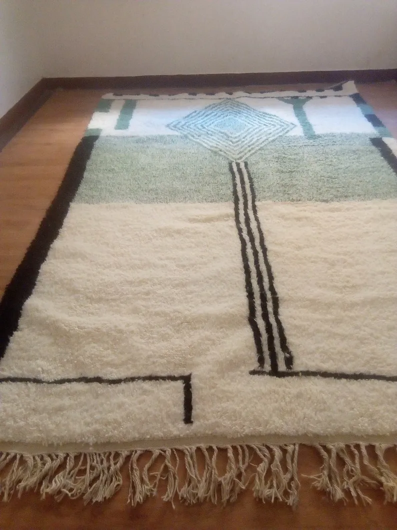 modern rug Hand woven rug, Azilal Berber style - Green Rug Pattern Morocco