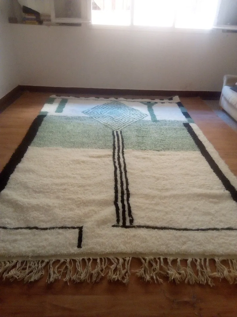 modern rug Hand woven rug, Azilal Berber style - Green Rug Pattern Morocco