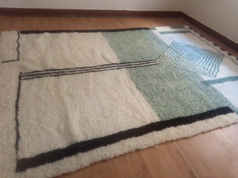 modern rug Hand woven rug, Azilal Berber style - Green Rug Pattern Morocco