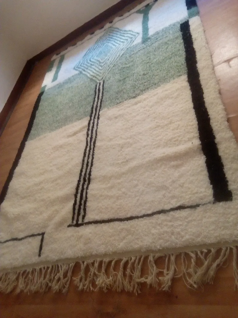 modern rug Hand woven rug, Azilal Berber style - Green Rug Pattern Morocco