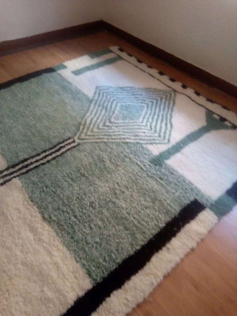 modern rug Hand woven rug, Azilal Berber style - Green Rug Pattern Morocco