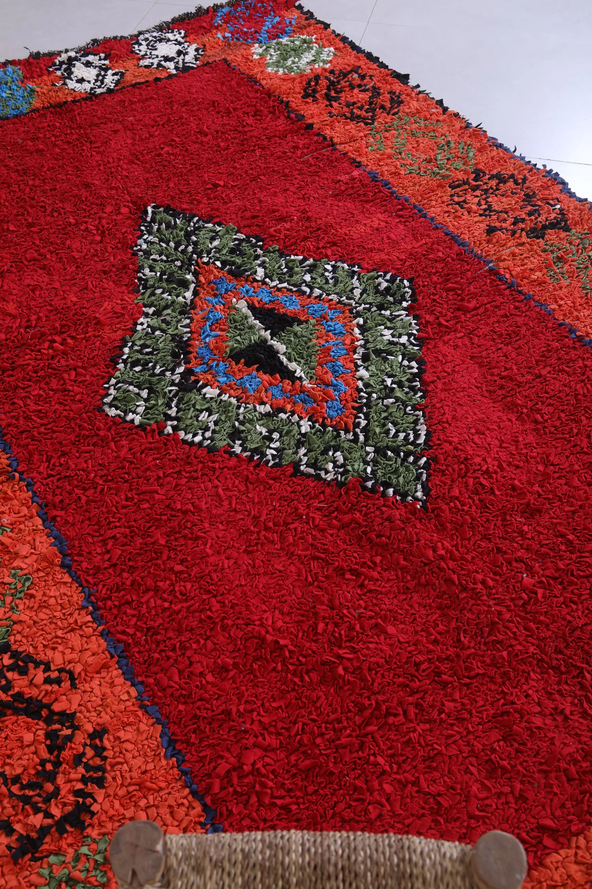 Moroccan Berber Rug – Bold Red with Central Diamond 5 x 7.8 ft