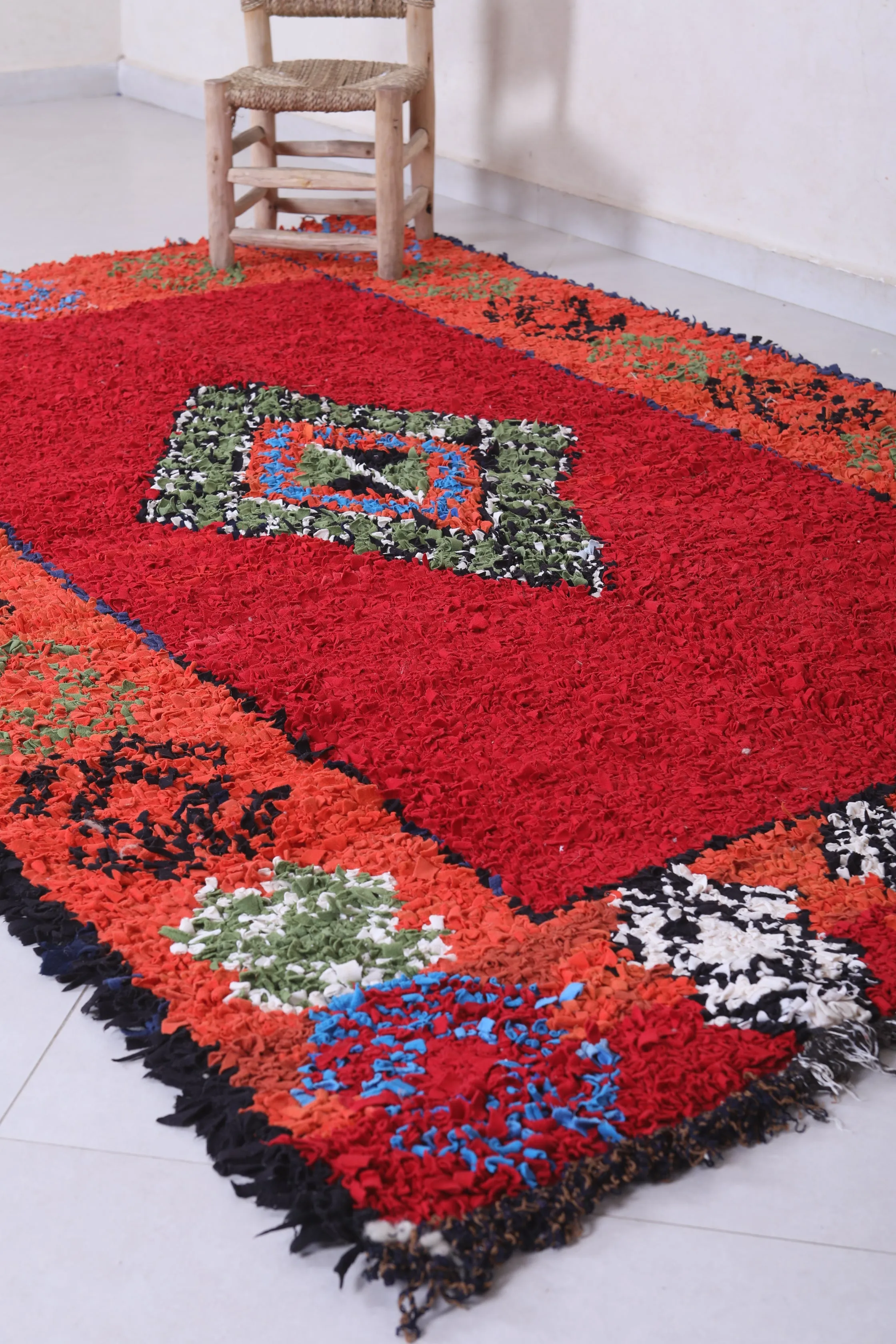 Moroccan Berber Rug – Bold Red with Central Diamond 5 x 7.8 ft