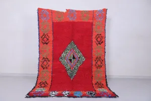 Moroccan Berber Rug – Bold Red with Central Diamond 5 x 7.8 ft