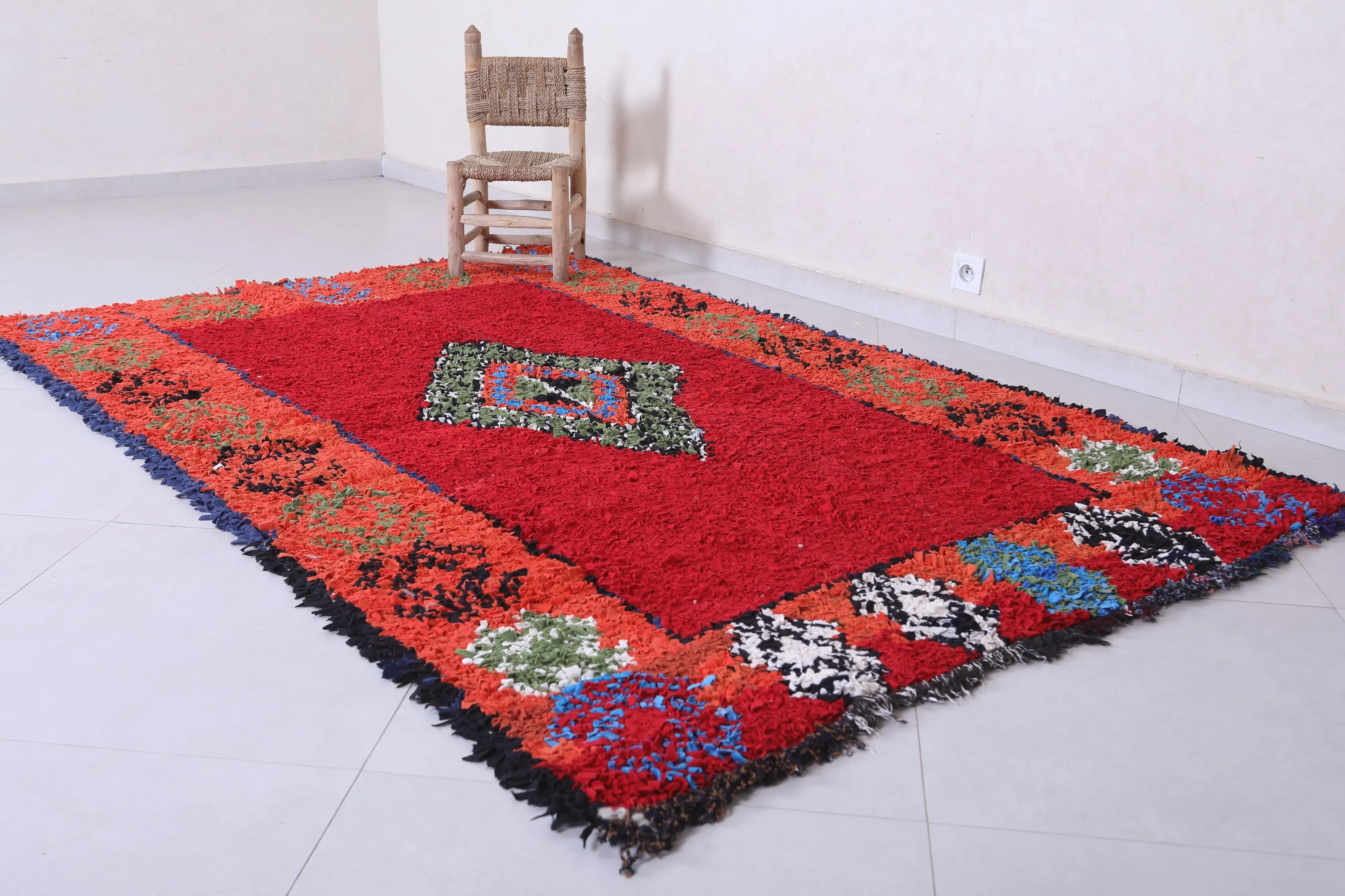 Moroccan Berber Rug – Bold Red with Central Diamond 5 x 7.8 ft