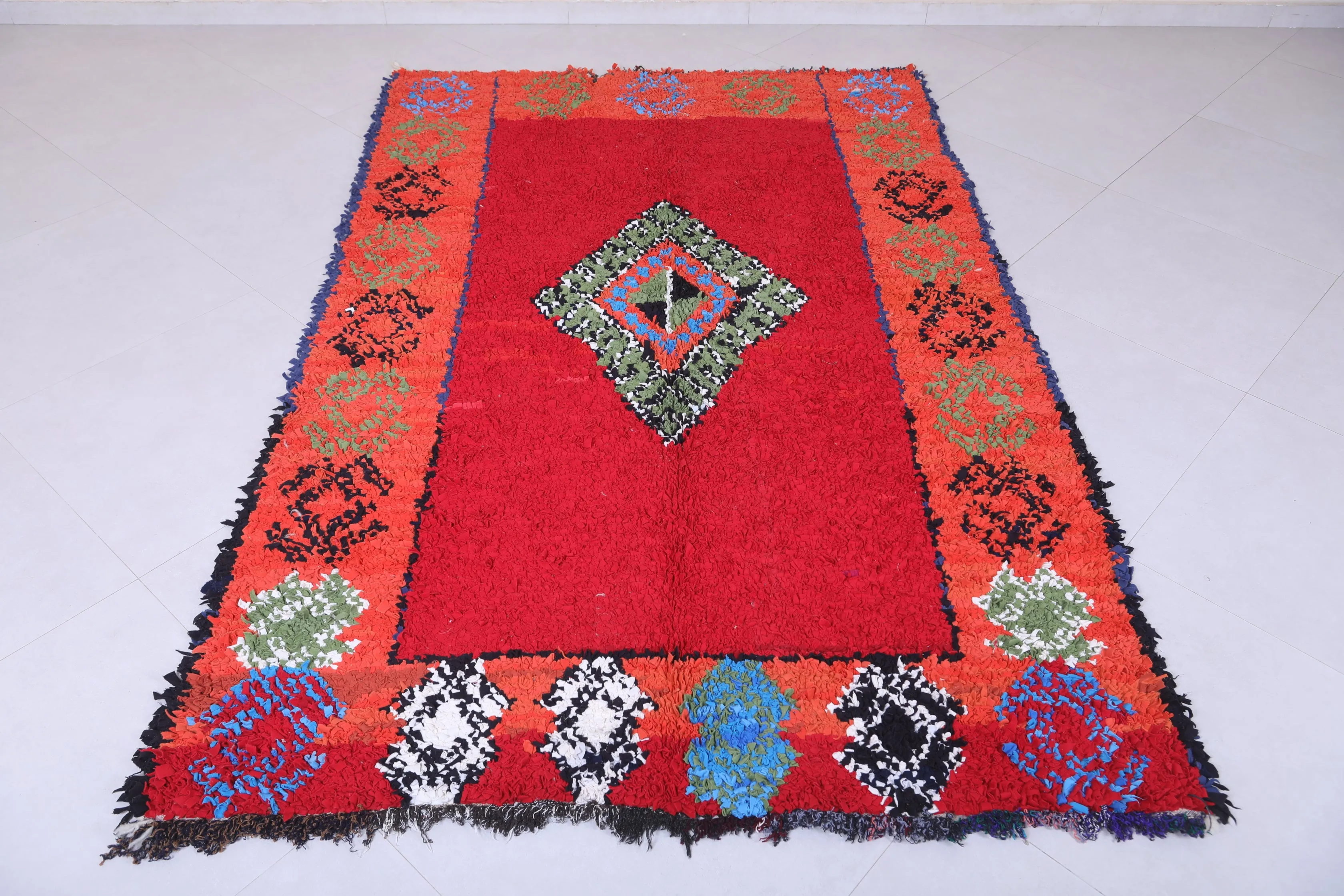Moroccan Berber Rug – Bold Red with Central Diamond 5 x 7.8 ft