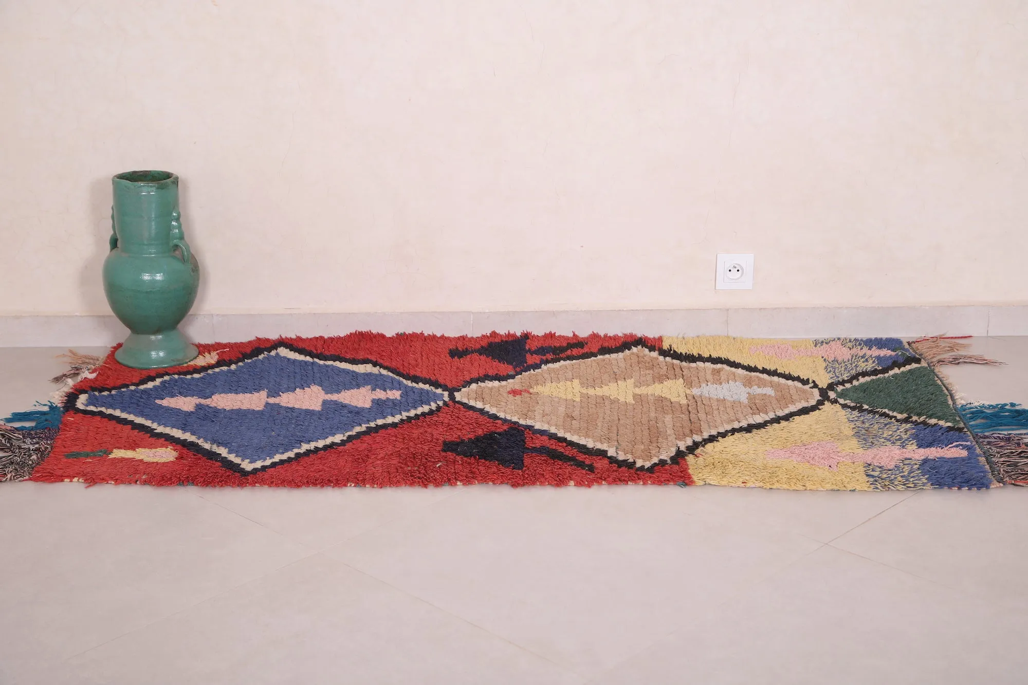 Moroccan Rug 2.7 X 6.1 Feet - Bold Colors with Geometric Tree Patterns