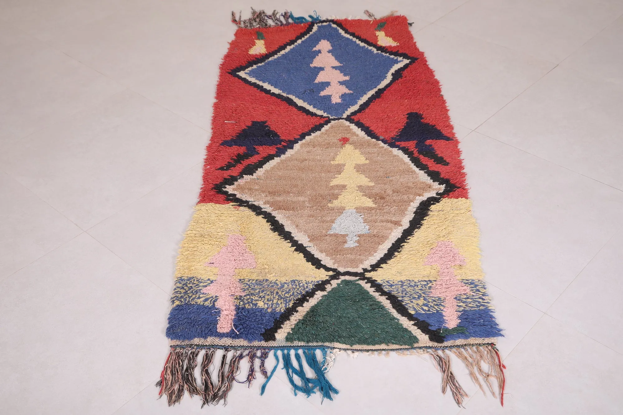 Moroccan Rug 2.7 X 6.1 Feet - Bold Colors with Geometric Tree Patterns