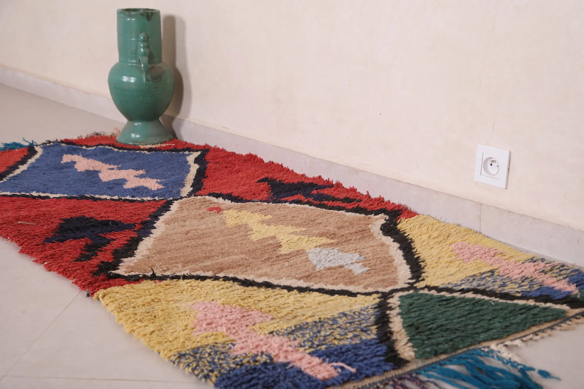 Moroccan Rug 2.7 X 6.1 Feet - Bold Colors with Geometric Tree Patterns