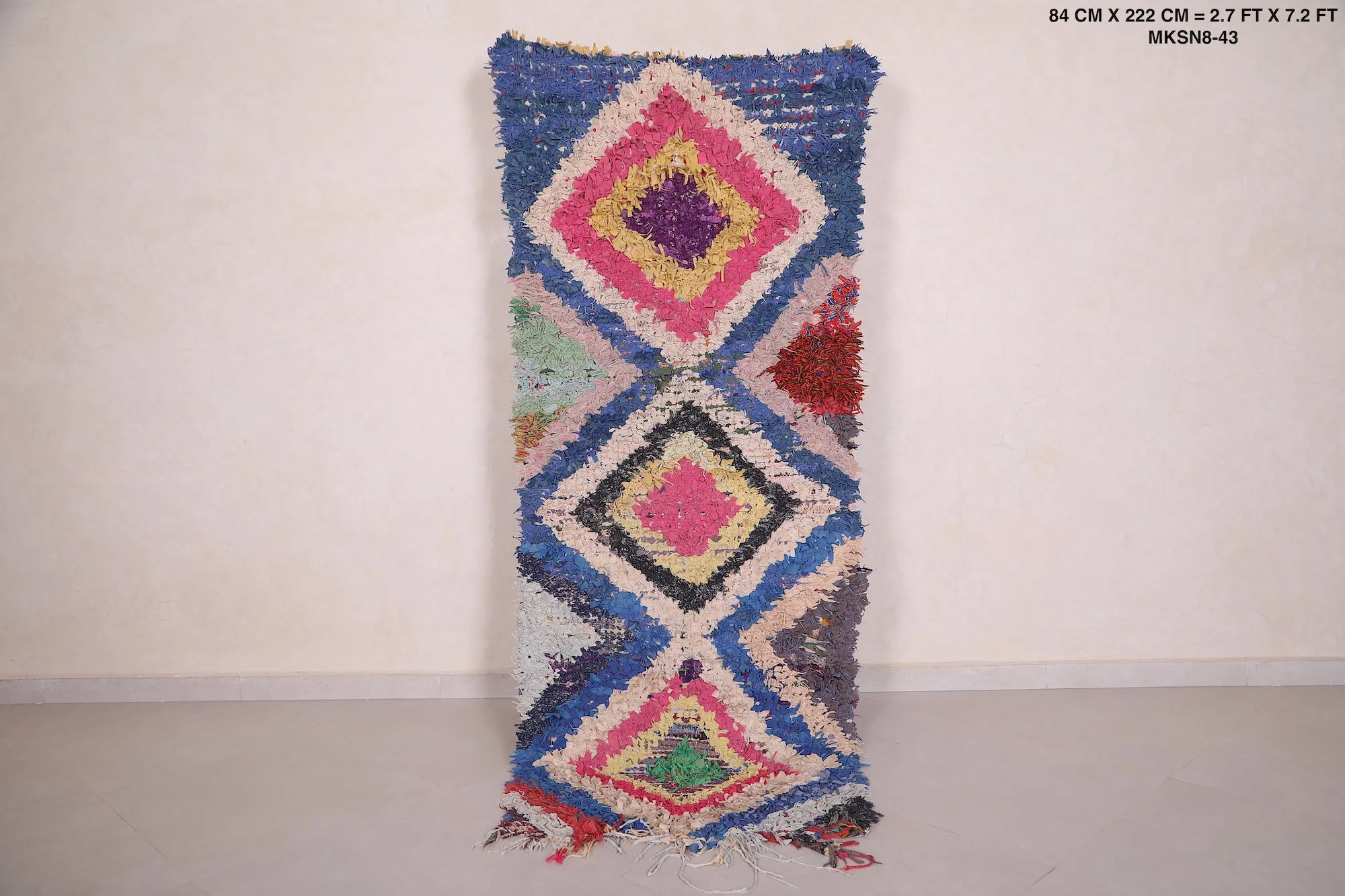 Moroccan Rug 2.7 x 7.2 Feet - Bold Geometric Design