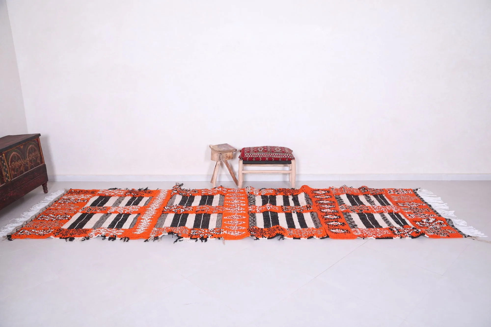 Moroccan Rug 3.6 X 12.2 Feet - Bold Orange with Black & White Accents