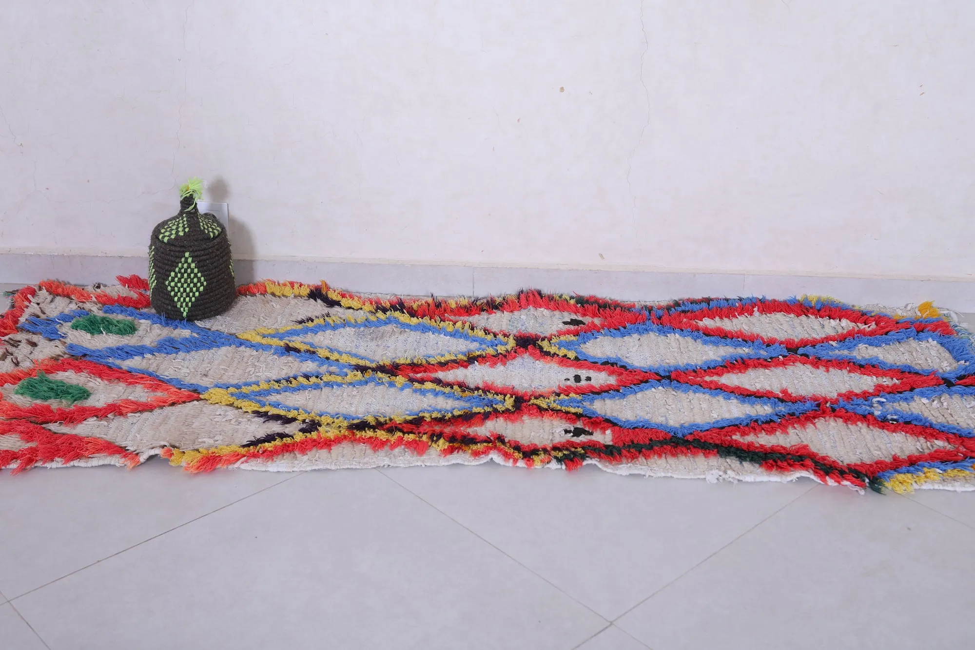 Moroccan Runner Rug - 2.2 x 6.6 Feet Handmade Wool