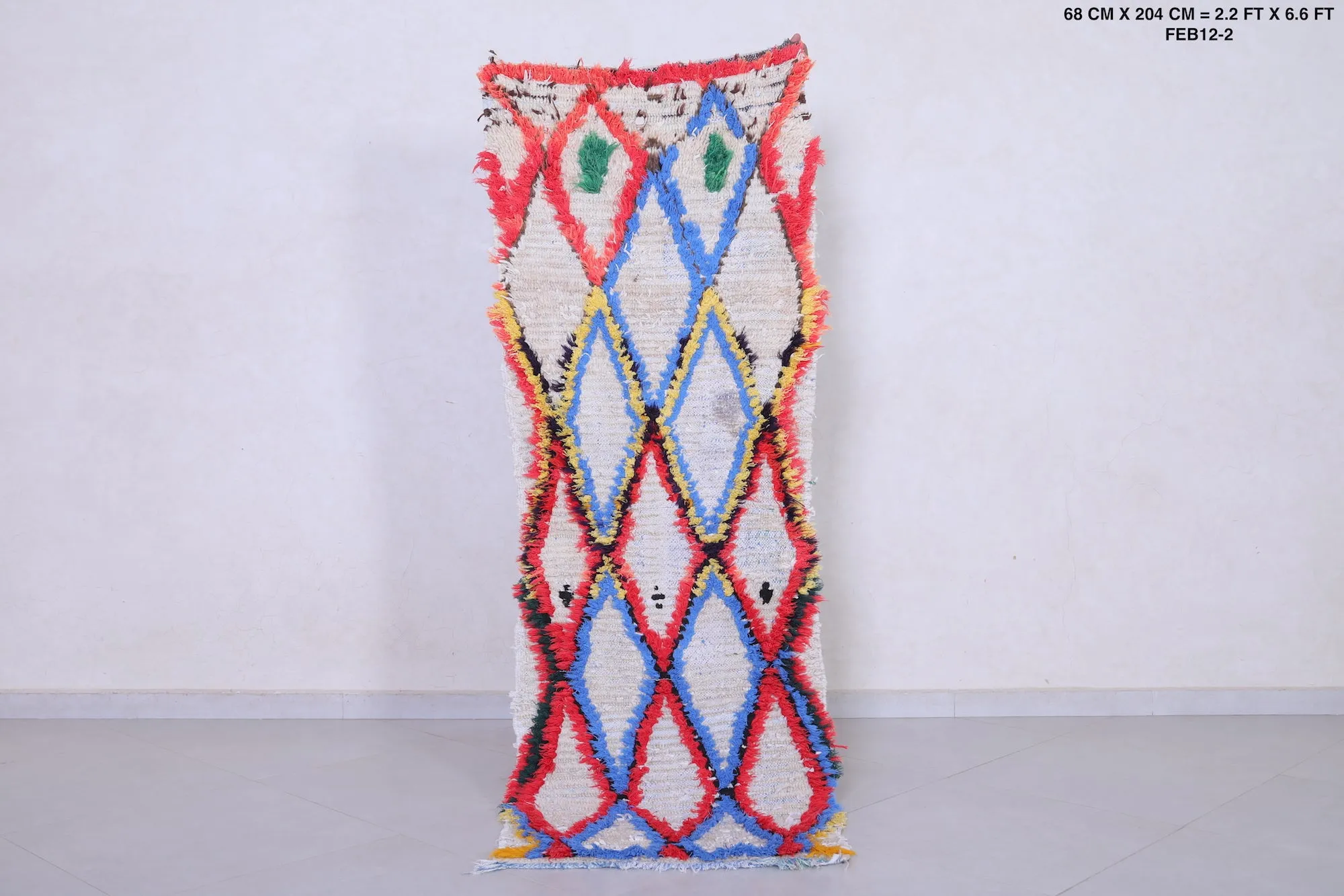 Moroccan Runner Rug - 2.2 x 6.6 Feet Handmade Wool