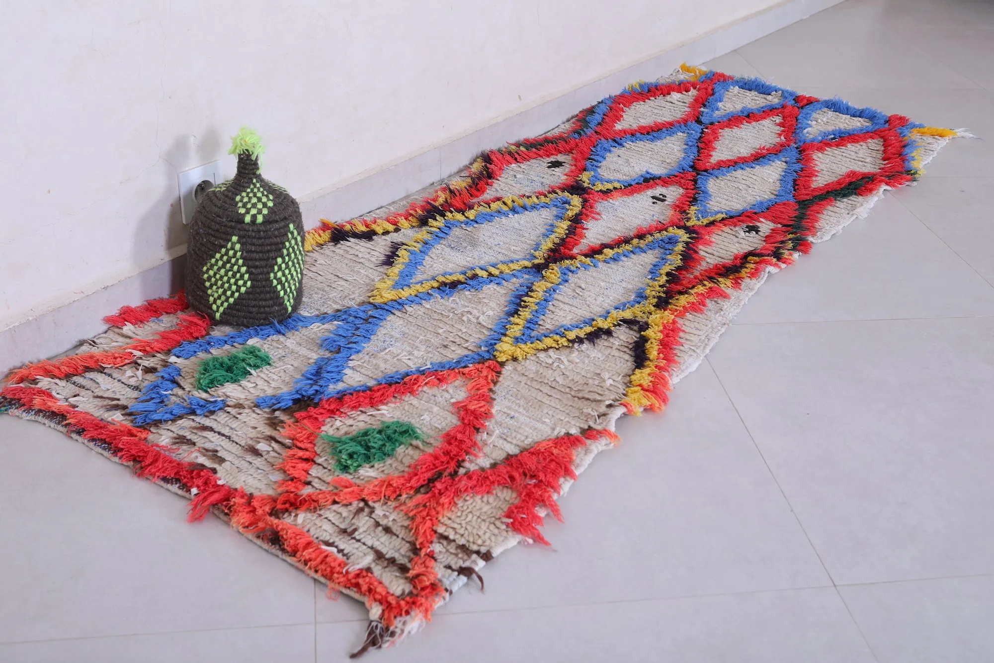 Moroccan Runner Rug - 2.2 x 6.6 Feet Handmade Wool