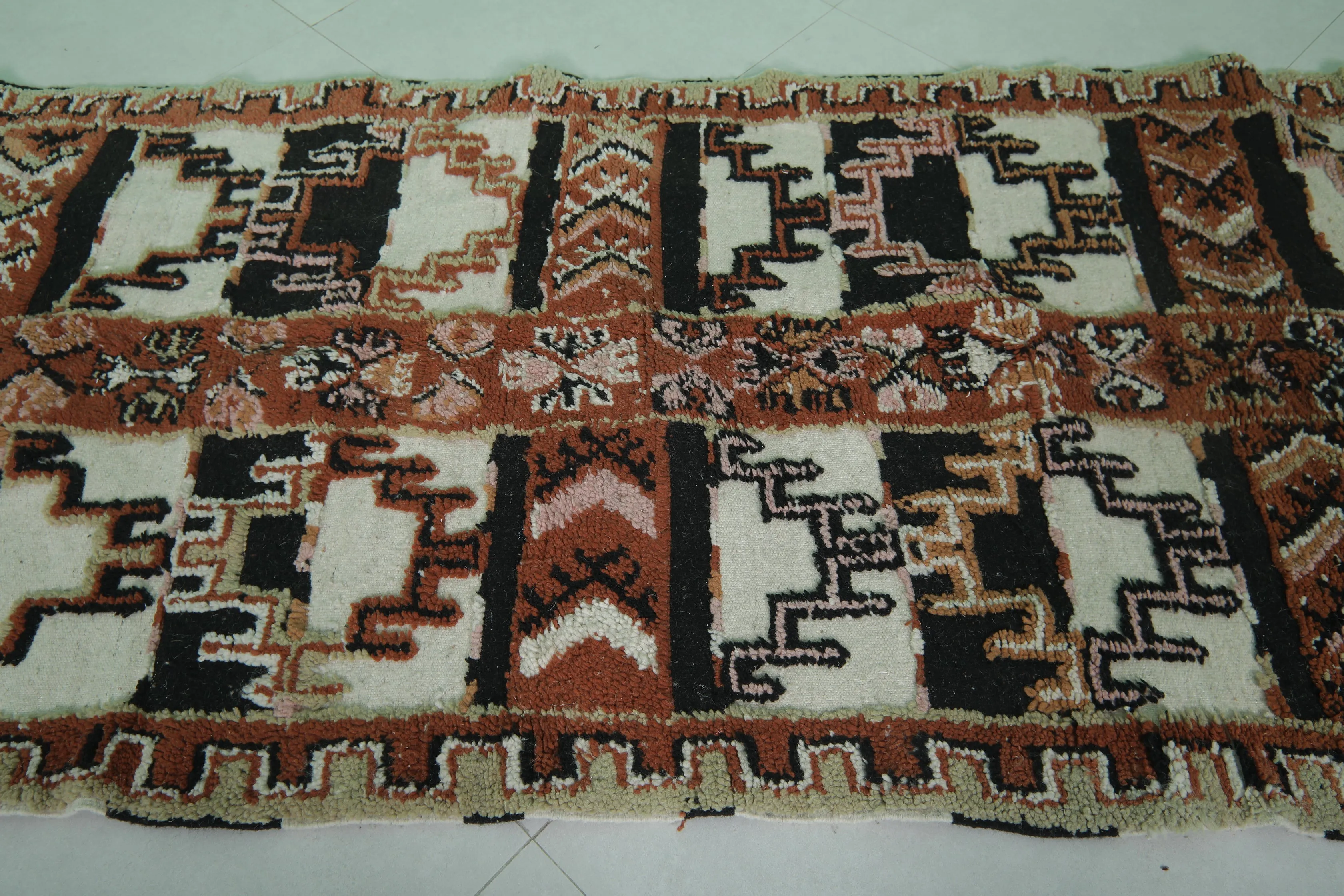 Moroccan Runner Rug 3.6 x 12.2 ft | Bold Tribal Geometric Design