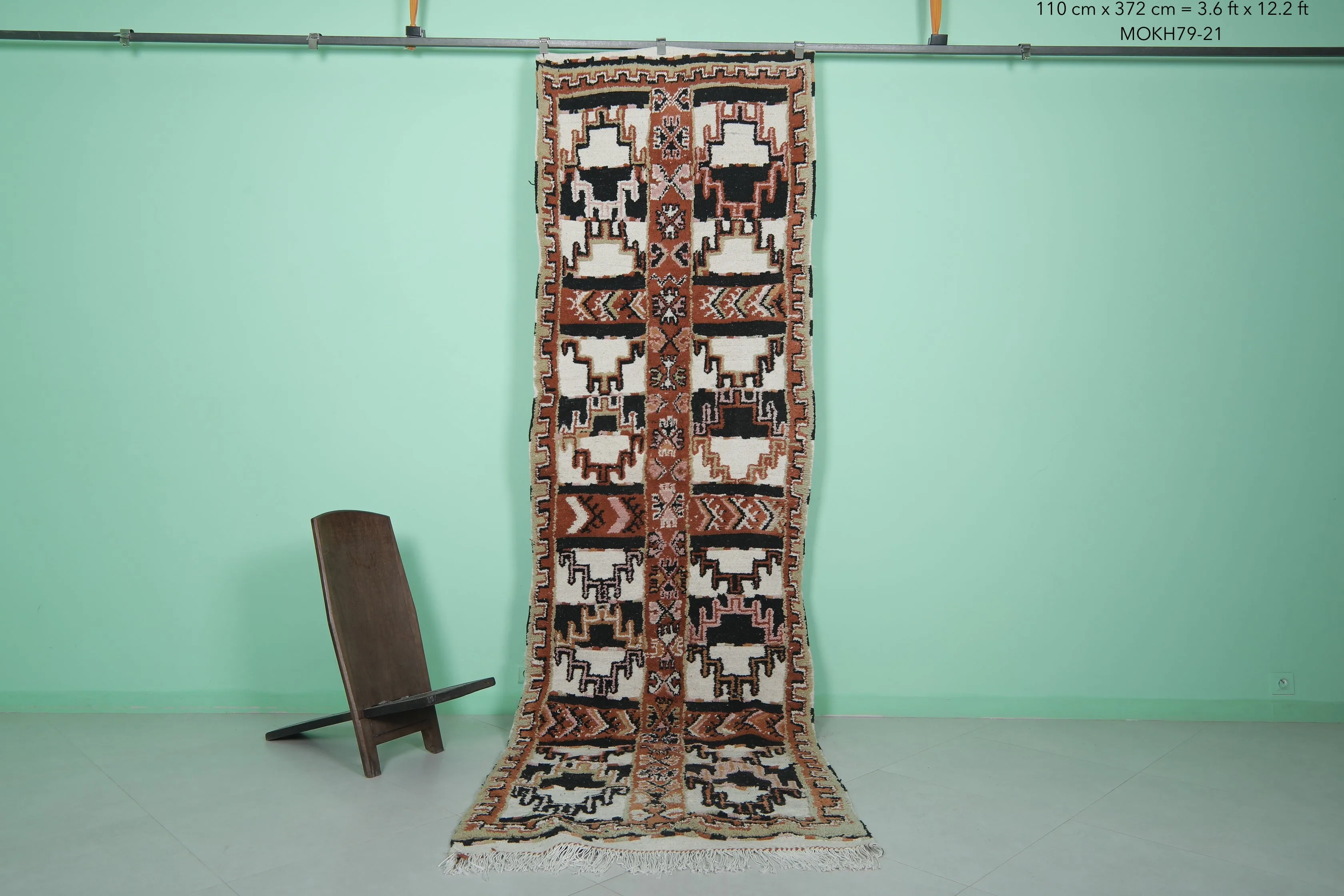 Moroccan Runner Rug 3.6 x 12.2 ft | Bold Tribal Geometric Design