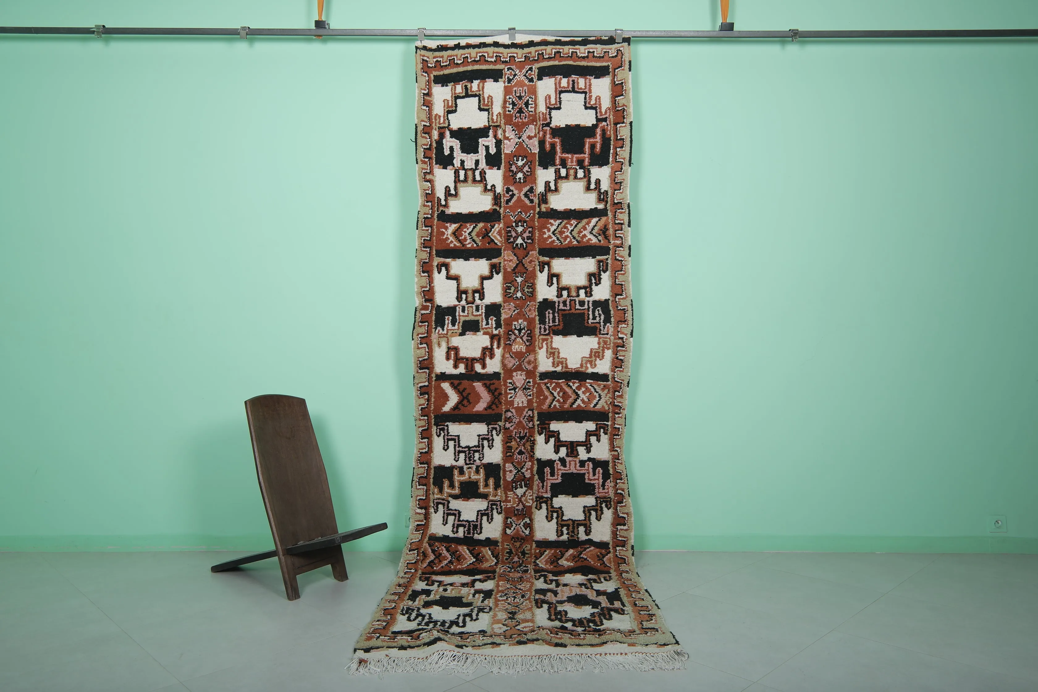 Moroccan Runner Rug 3.6 x 12.2 ft | Bold Tribal Geometric Design