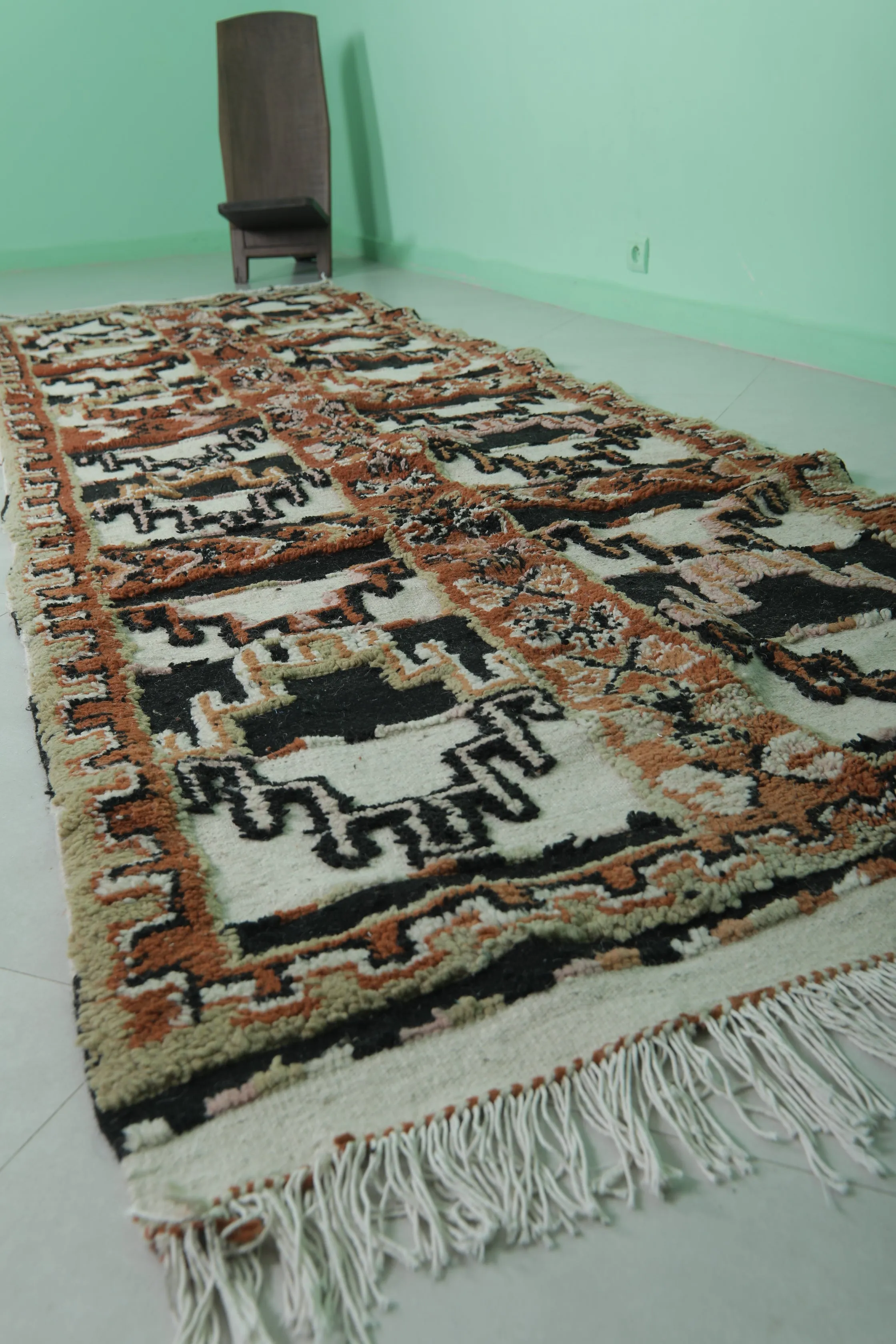 Moroccan Runner Rug 3.6 x 12.2 ft | Bold Tribal Geometric Design