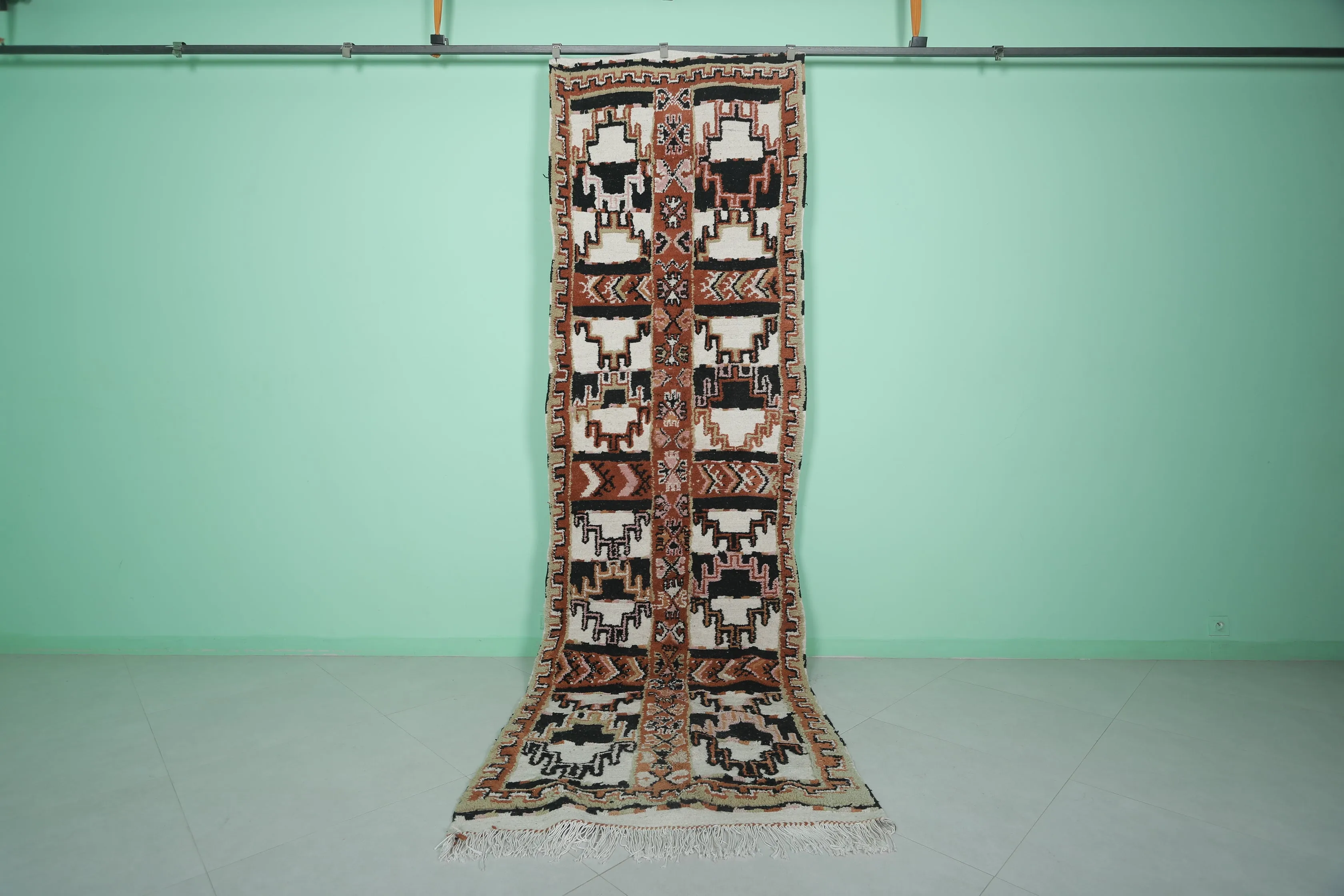 Moroccan Runner Rug 3.6 x 12.2 ft | Bold Tribal Geometric Design