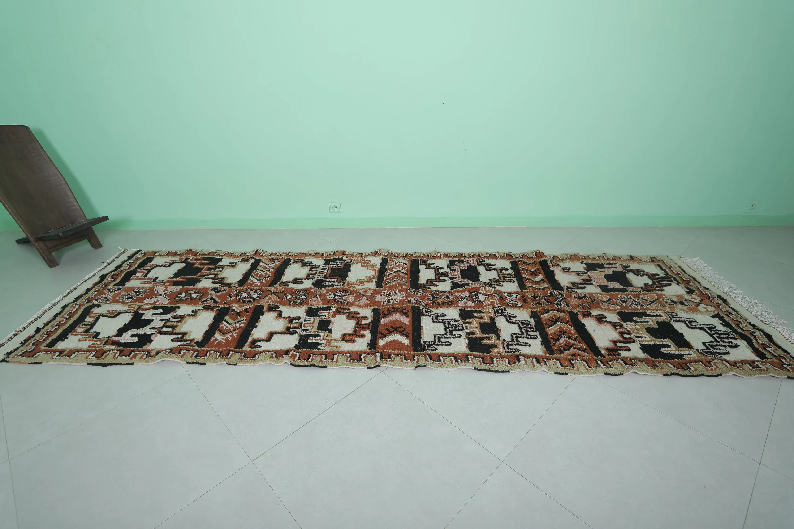 Moroccan Runner Rug 3.6 x 12.2 ft | Bold Tribal Geometric Design