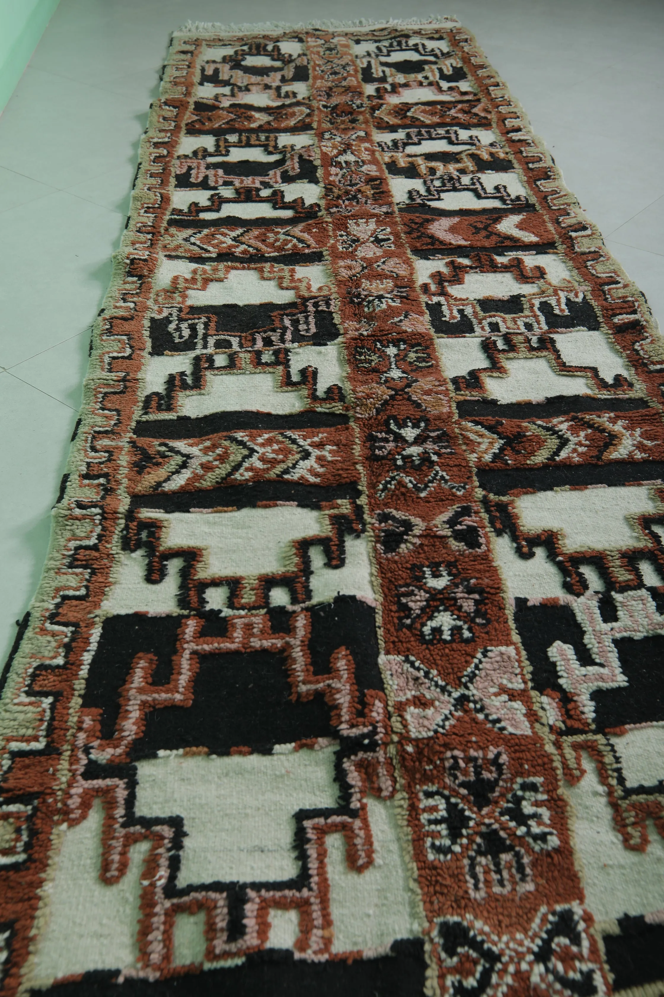Moroccan Runner Rug 3.6 x 12.2 ft | Bold Tribal Geometric Design