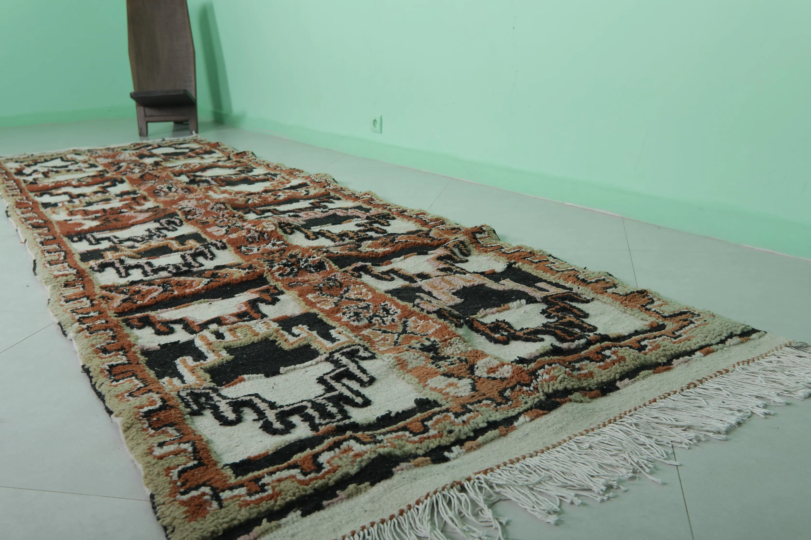 Moroccan Runner Rug 3.6 x 12.2 ft | Bold Tribal Geometric Design