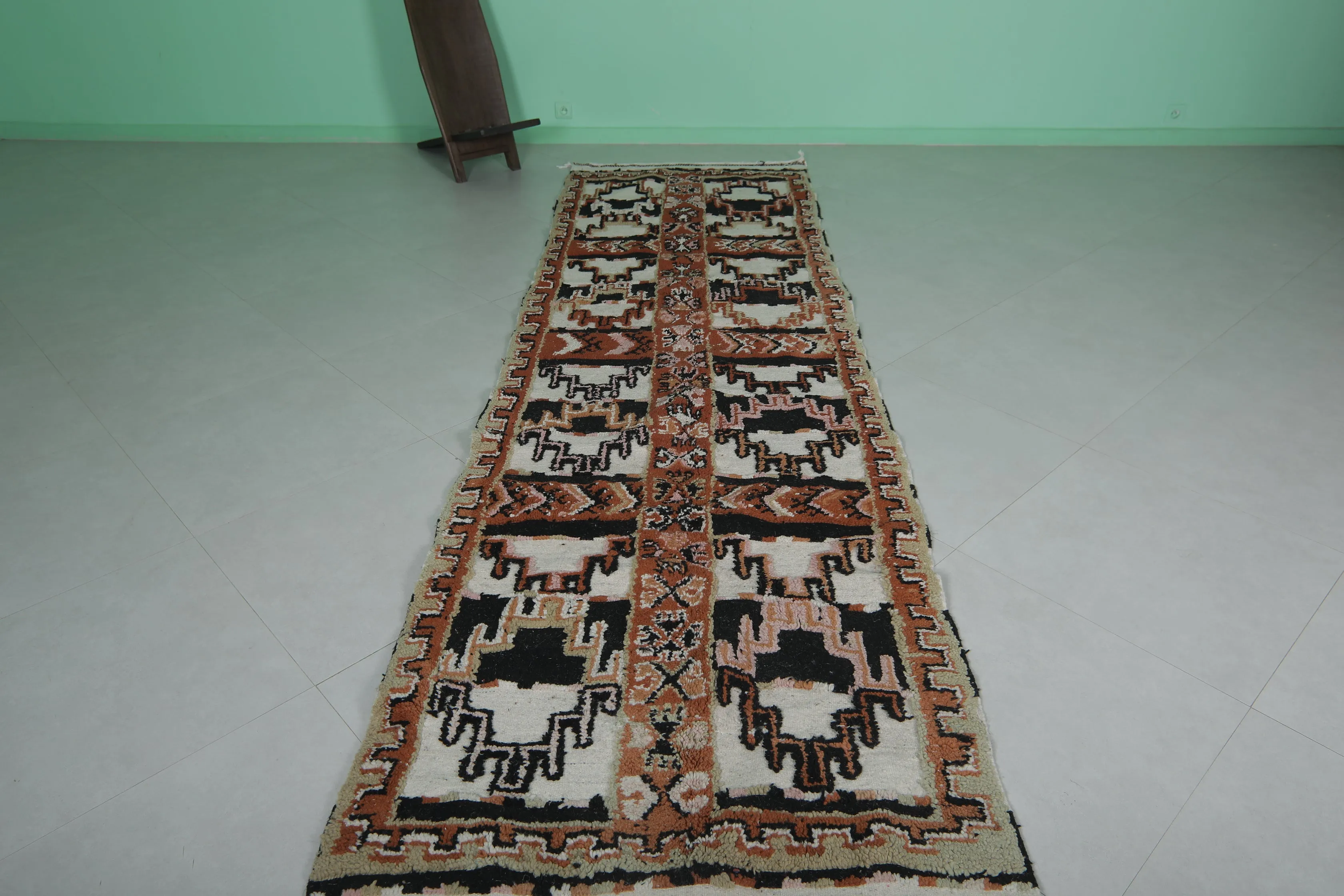 Moroccan Runner Rug 3.6 x 12.2 ft | Bold Tribal Geometric Design