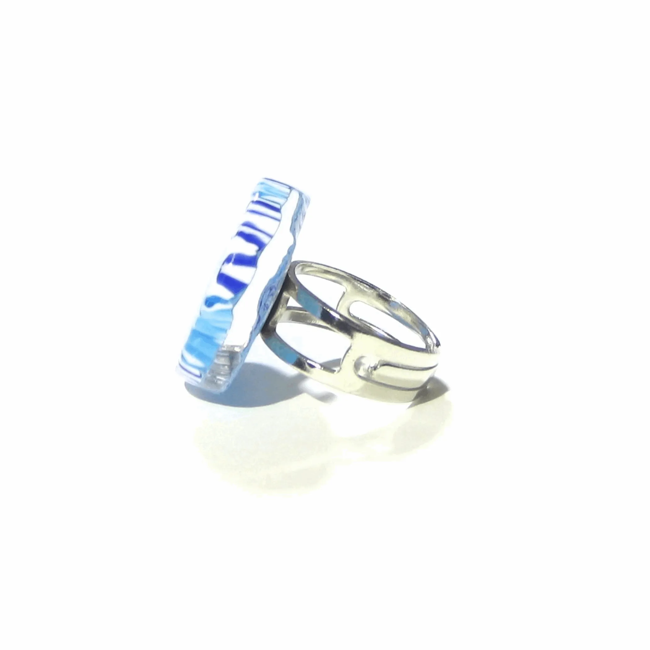 Murano Glass Aqua White Large Millefiori Ring