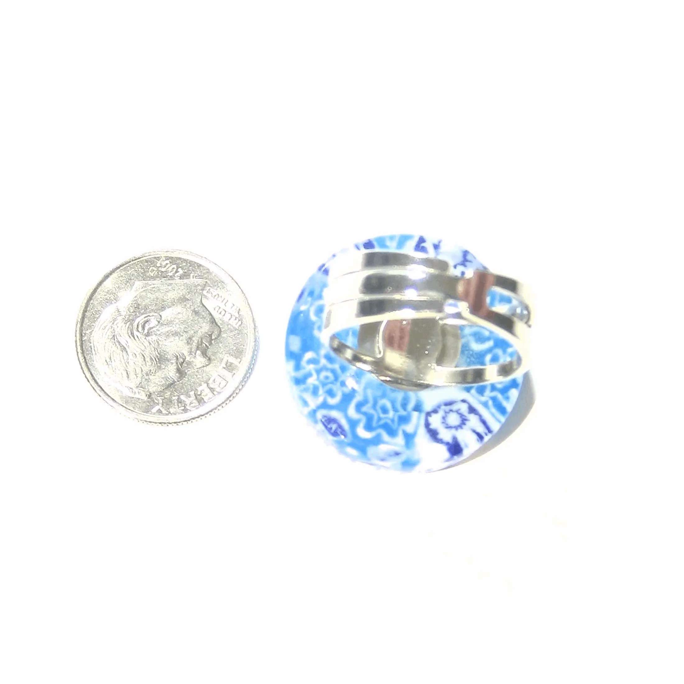 Murano Glass Aqua White Large Millefiori Ring