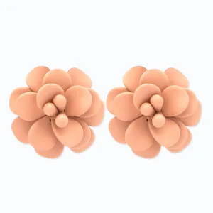 Murano Pink Sunset Hibiscus Stud Earrings - Silk Effect