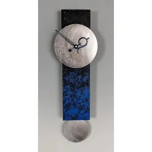 Narrow Moon Pendulum Wall Clock in Hand Painted Wood and Textured Stainless Steel by Leonie Lacouette