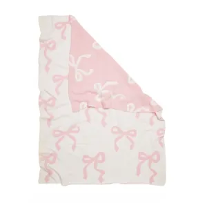 NEW! LUXE PINK   WHITE BOW BLANKET