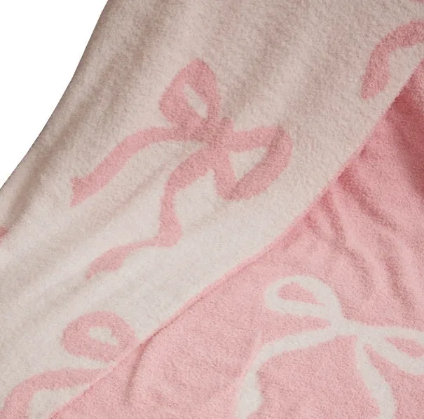 NEW! LUXE PINK   WHITE BOW BLANKET