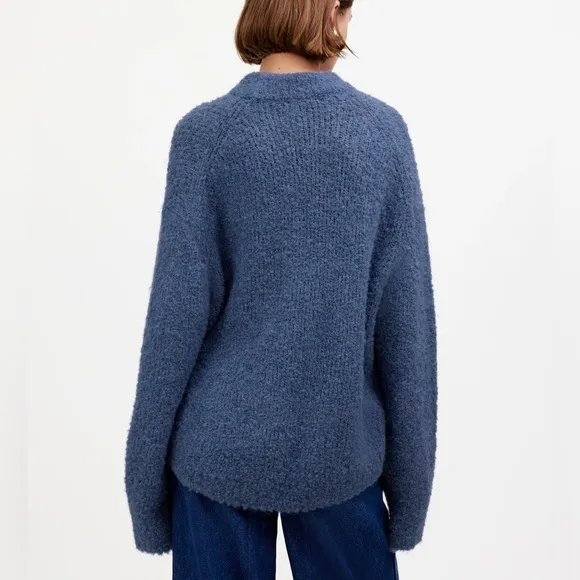 NEW Madewell Wool-Alpaca Blend Bouclé-Knit Oversized Sweater XS Hthr Denim Blue