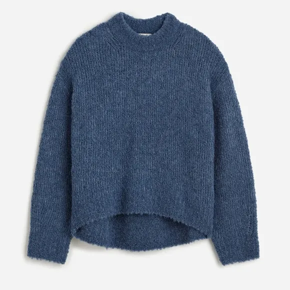 NEW Madewell Wool-Alpaca Blend Bouclé-Knit Oversized Sweater XS Hthr Denim Blue