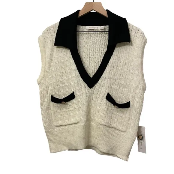 NWT Bishop   Young Bell Ami Collared V-Neck Wool Sweater Vest Large