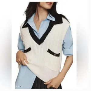 NWT Bishop   Young Bell Ami Collared V-Neck Wool Sweater Vest Large