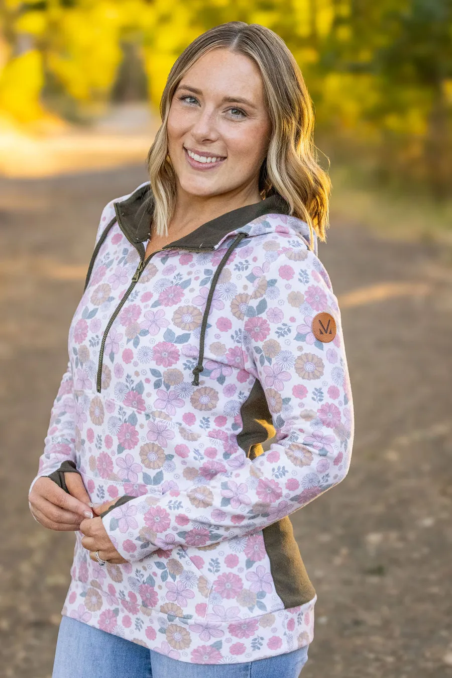 Olive and Floral Zip Hoodie Long Sleeve *