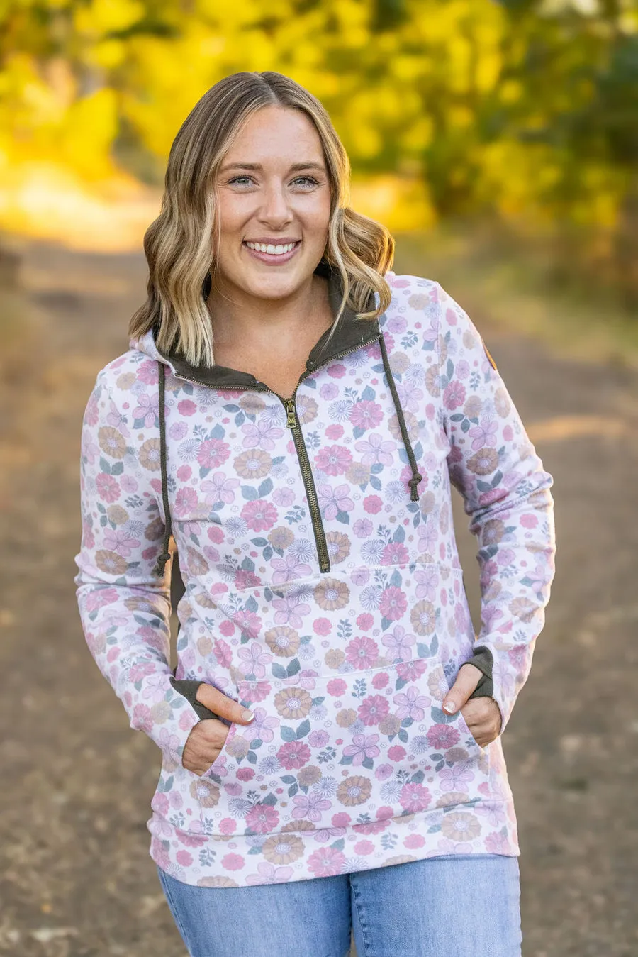 Olive and Floral Zip Hoodie Long Sleeve *