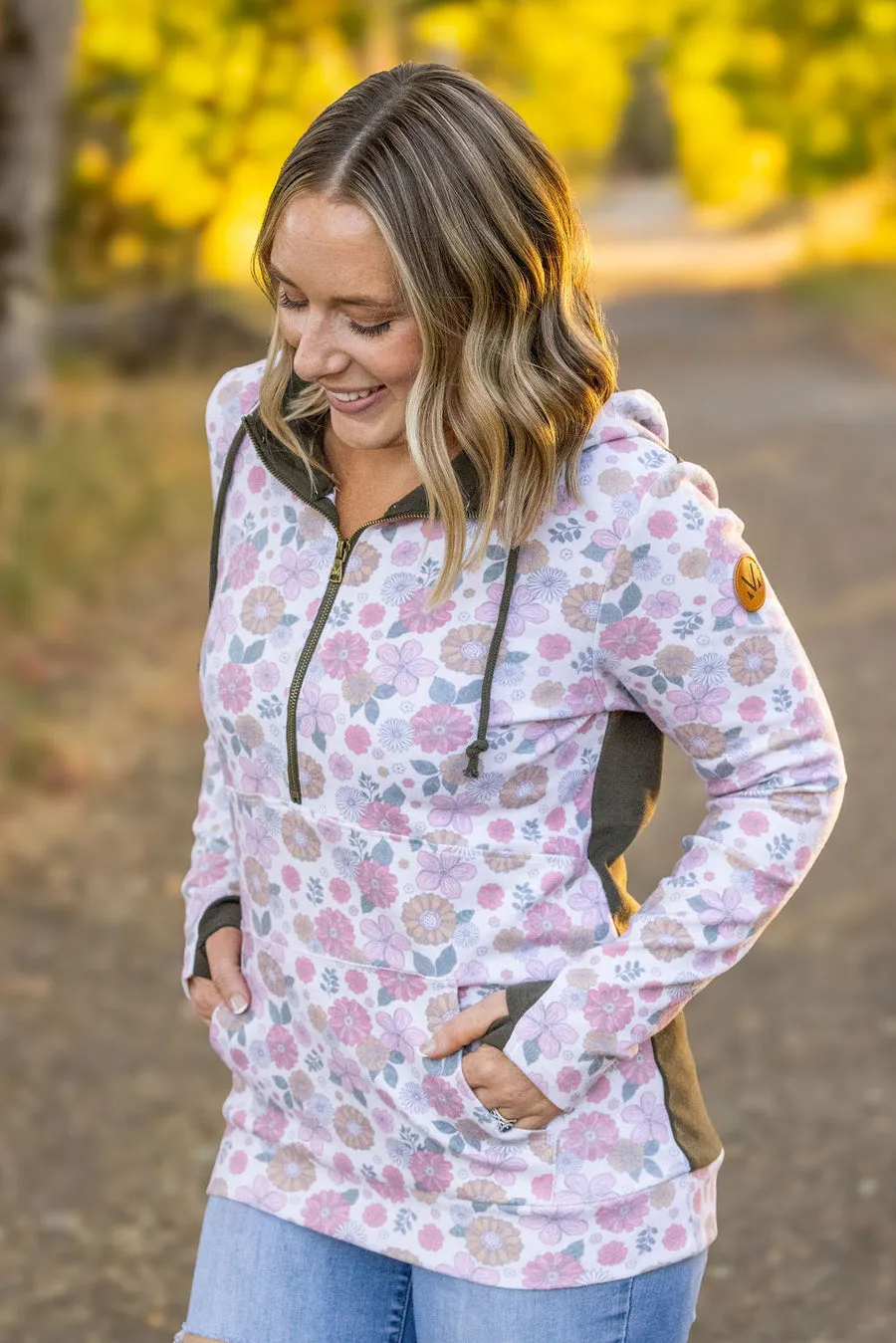 Olive and Floral Zip Hoodie Long Sleeve *