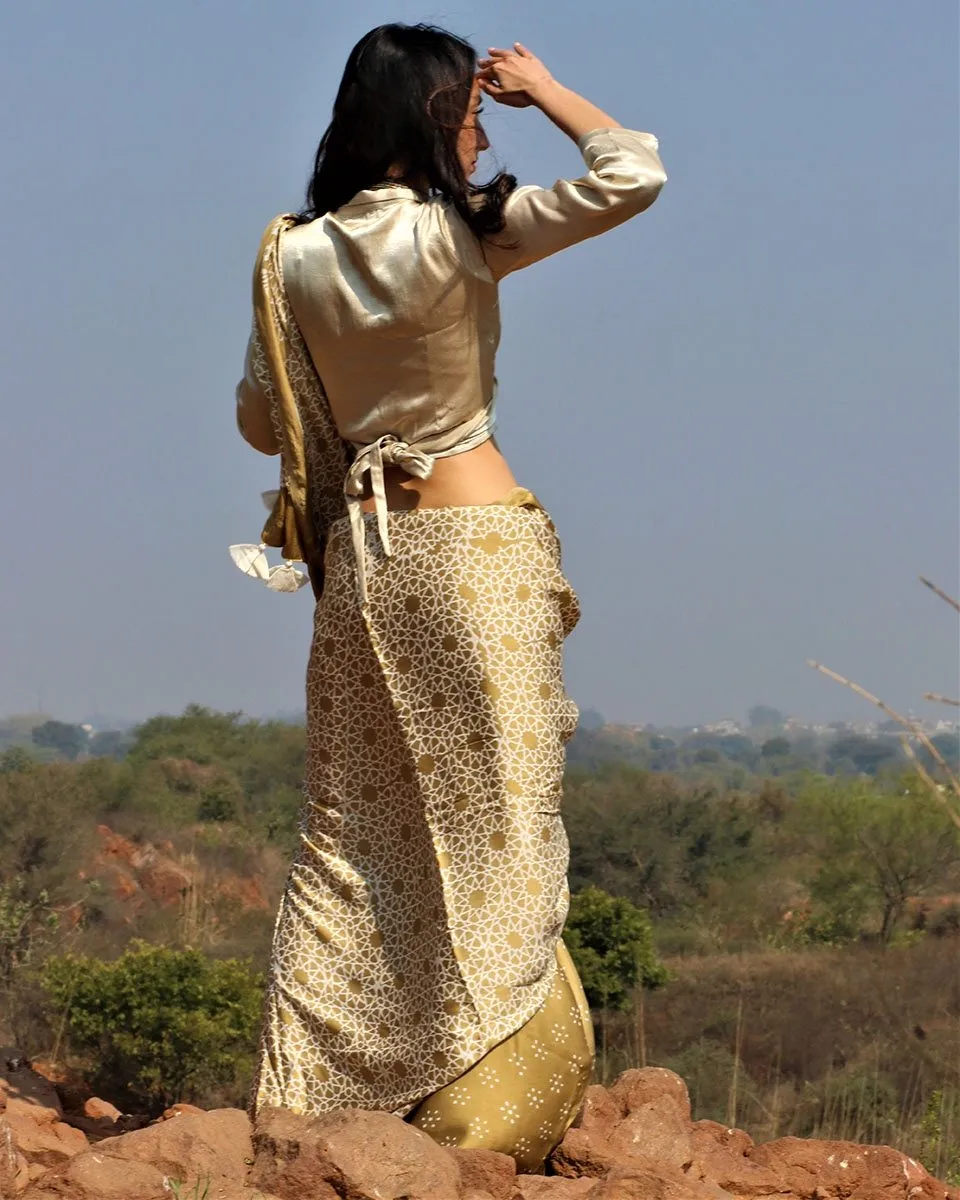 Olive Blockprinted Modal Silk Saree