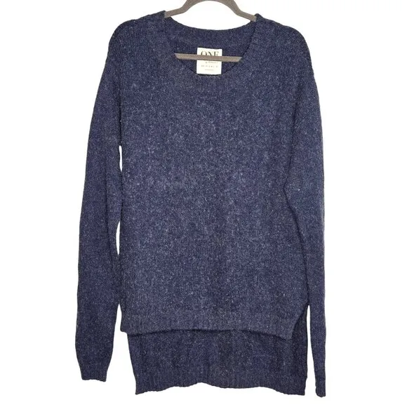 One By One Teaspoon Women's Oversized Blue Wool Blend Fuzzy Sweater Small