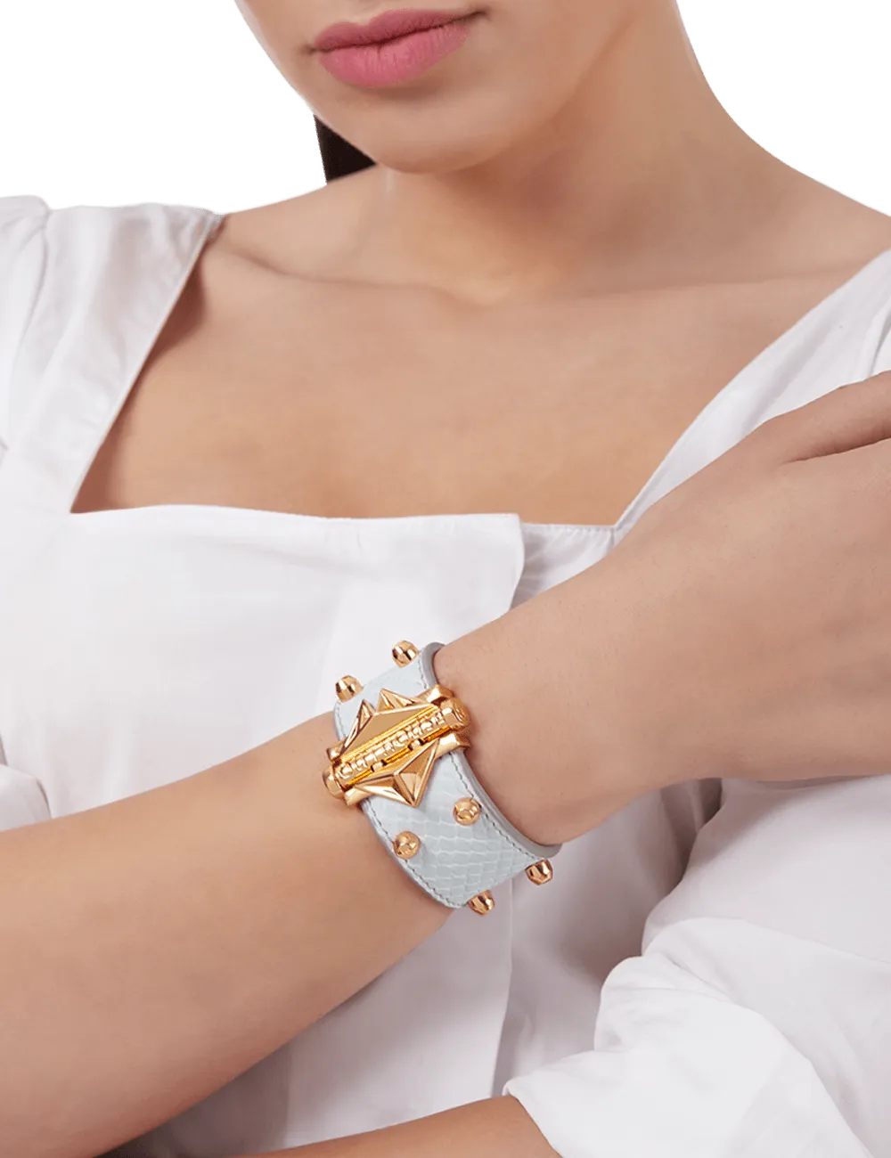 Outhouse   -   OH Series Geometric Lip Powder Blue Studded Cuff