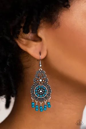 Paparazzi " Courageously Congo " Silver Metal & Blue Beaded Dangle Earrings