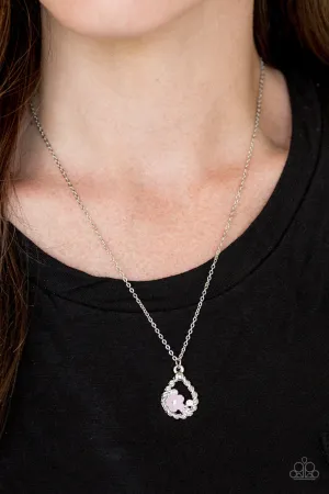 Paparazzi " Serene Spring Showers " Silver Metal Dainty Pink Floral Necklace Set