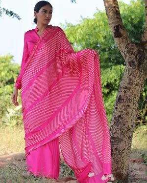 Pink Blockprinted Modal Silk Saree - Rang