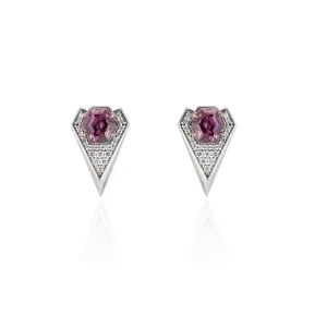 Pink Garnet & Diamond Stud Earrings - Chevron